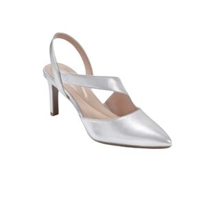 Easy Street Women's Silver Pointed Toe Slingback Heel Pump Leather Upper Size 8M